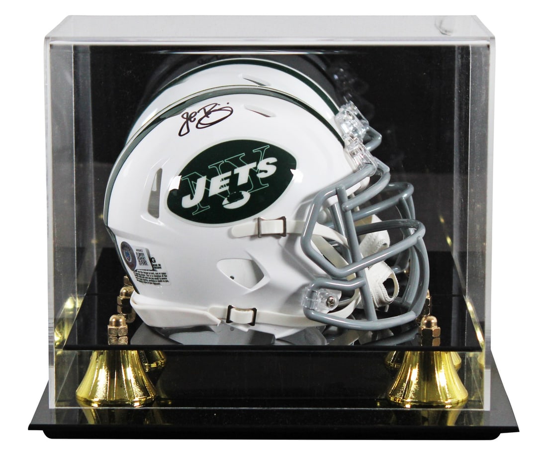John Riggins autographed Jets 1965-77 throwback mini helmet with BAS case: John Riggins autographed Jets 1965-77 throwback mini helmet with BAS case Autographed 1965-77 throwback Speed mini helmet signed by John Riggins and paired with a UV mirrored back acrylic display case