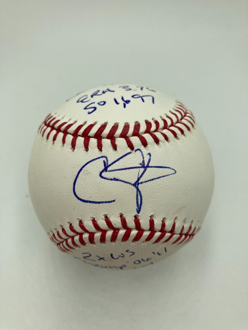 JSA Authenticated Chris Carpenter Autographed Baseball with Heavy Stat Inscriptions (1 of 6)