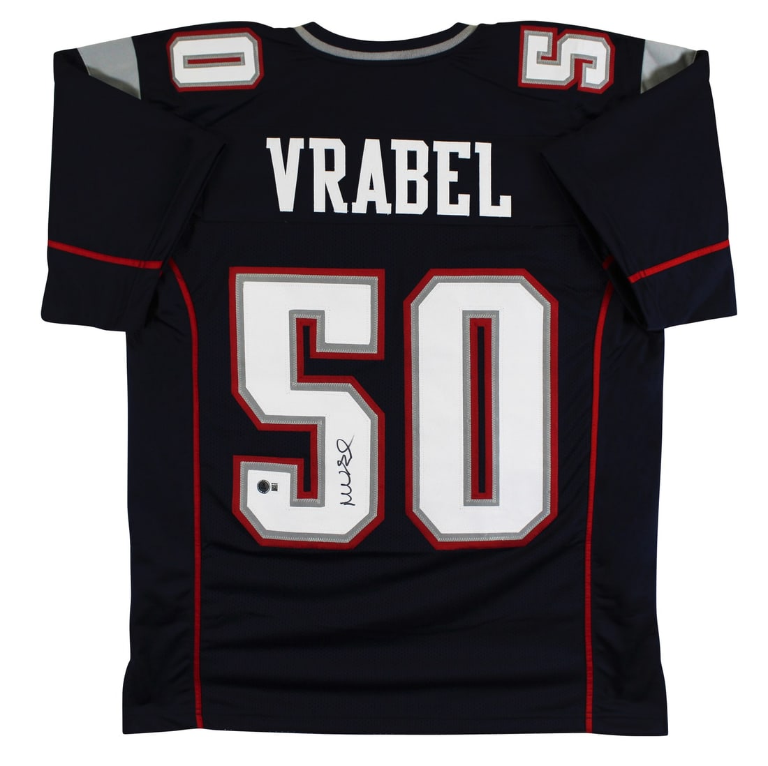 Mike Vrabel Signed New England Patriots Navy Jersey BAS Authenticated: Mike Vrabel Signed New England Patriots Navy Jersey BAS Authenticated This authentic navy pro style jersey has been personally signed by Mike Vrabel, former linebacker of the New England Patriots. The