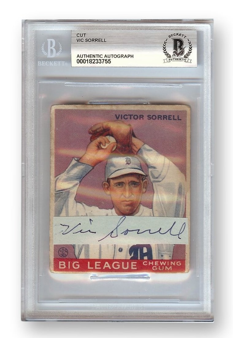 Vic Sorrell authenticated cut signature Detroit Tigers Beckett: Vic Sorrell authenticated cut signature Detroit Tigers Beckett Original Vic Sorrell signed cut signature authenticated by Beckett Authentication. This pre-owned piece features the Detroit Tigers playe
