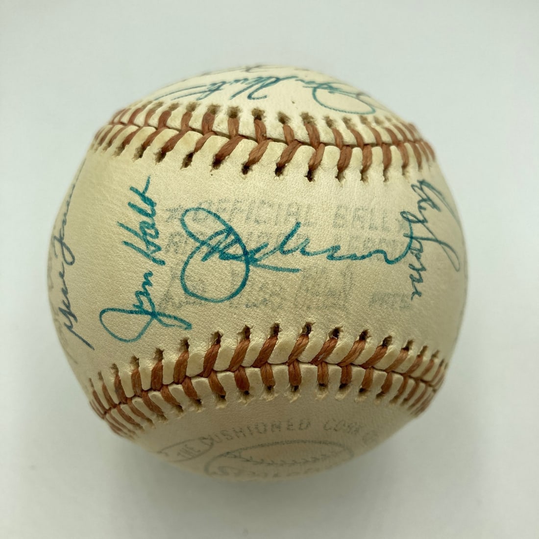 Oakland Athletics 1974 World Series team signed baseball JSA COA: Oakland Athletics 1974 World Series team signed baseball JSA COA Original team-signed baseball from the 1974 World Series champion Oakland Athletics. This L. MacPhail AL ball is signed by 26 members o