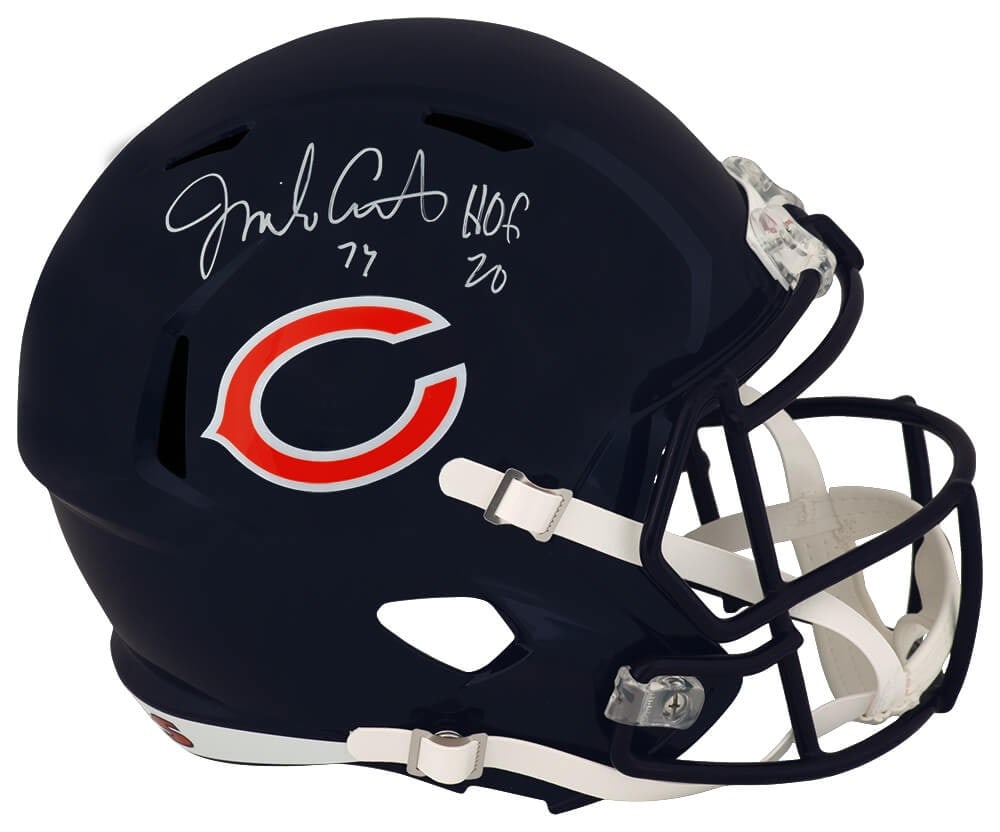 Chicago Bears Replica Helmet Signed by Jim Covert With HOF 20 Inscription: Chicago Bears Replica Helmet Signed by Jim Covert With HOF 20 Inscription This is a Chicago Bears Riddell full size speed replica helmet autographed by Jim Covert. The helmet features a 'HOF 20' inscr