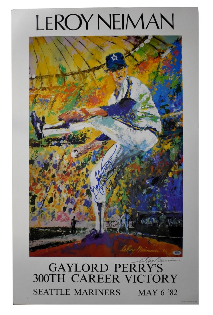 Gaylord Perry and Leroy Neiman Signed 1982 Baseball Lithograph Poster PSA Authenticated (1 of 3)