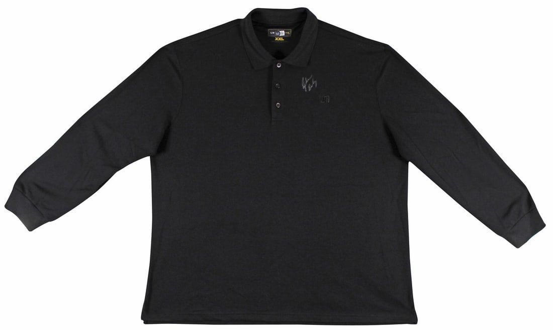 Autographed match worn Loudmouth golf polo John Daly BAS BK84775: Autographed match worn Loudmouth golf polo John Daly BAS BK84775 Original match-worn black long-sleeved Loudmouth golf polo shirt personally signed by John Daly. This pre-owned shirt comes from John D