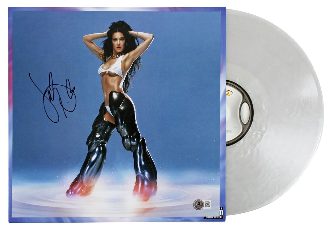 Katy Perry Signed 143 Album Flat with Vinyl Beckett BAS Authenticated: Katy Perry Signed 143 Album Flat with Vinyl Beckett BAS Authenticated Autographed Katy Perry 143 album flat with album and vinyl, personally signed and presented as an original record item. It include