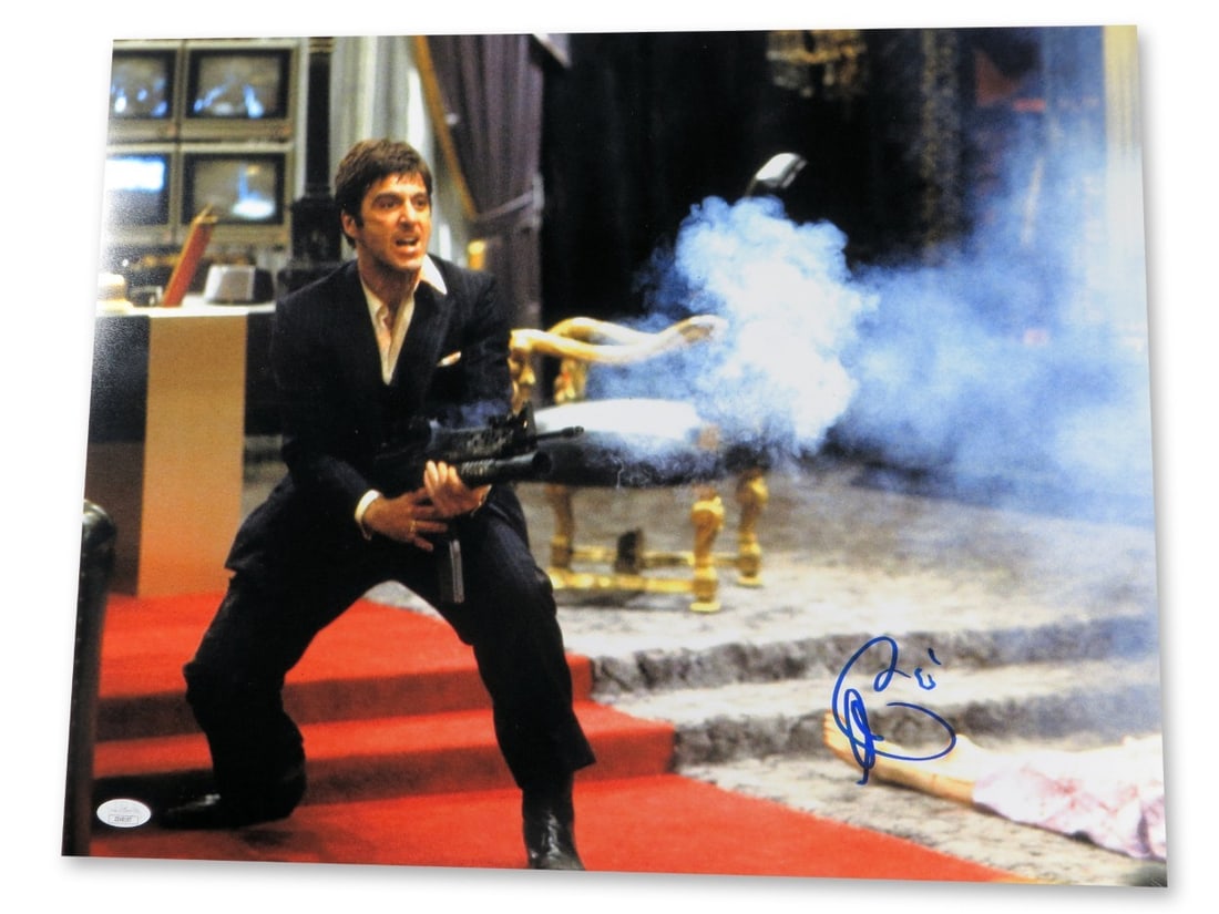 Al Pacino autographed Scarface 16X20 photograph with JSA LOA: Al Pacino autographed Scarface 16X20 photograph with JSA LOA Original 16x20 photograph from Scarface, signed by Al Pacino and authenticated by James Spence (JSA). This pre-owned autographed photo feat