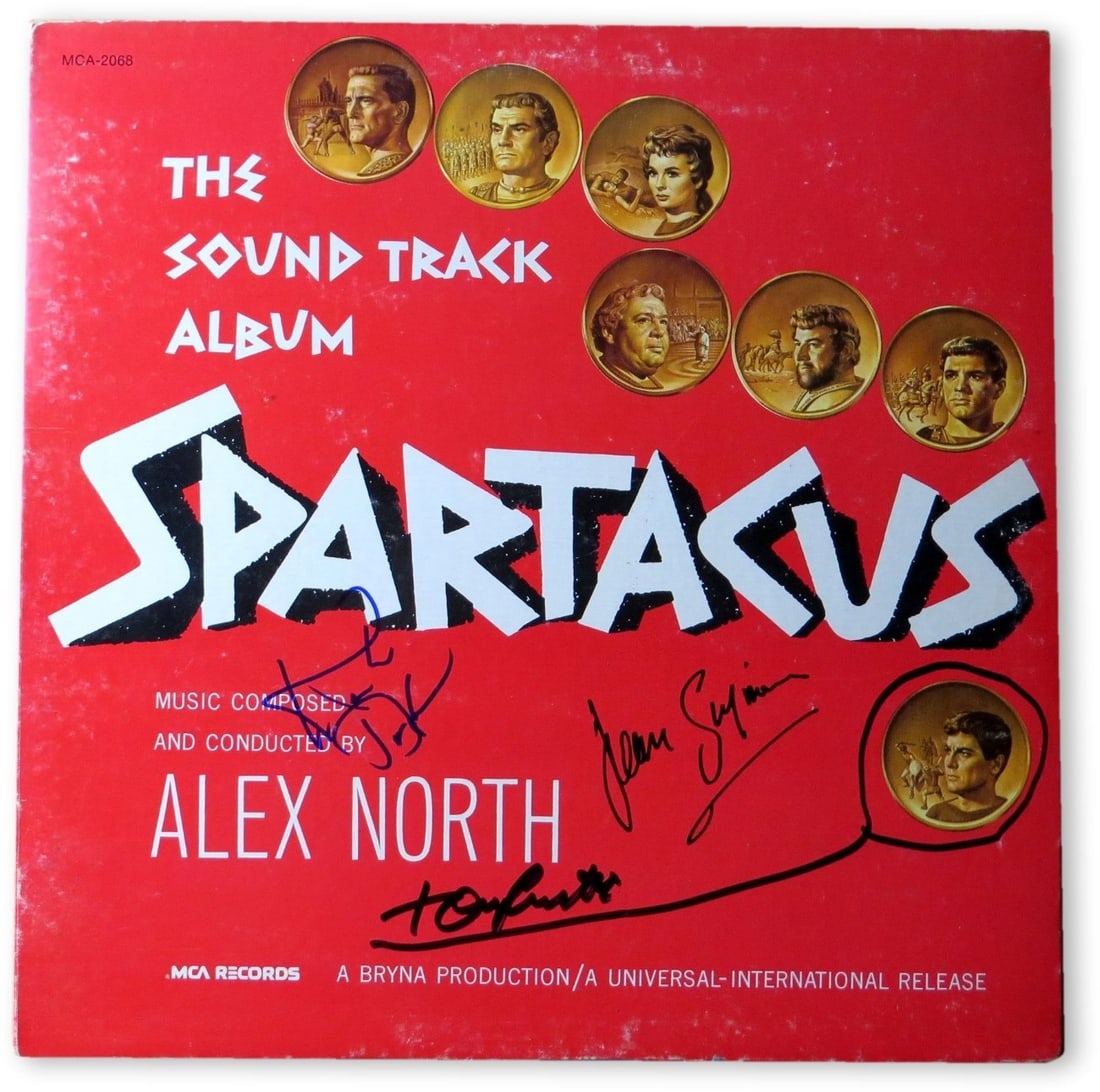 Autographed Spartacus album cover with record JSA Kirk Douglas Tony Curtis (1 of 4)