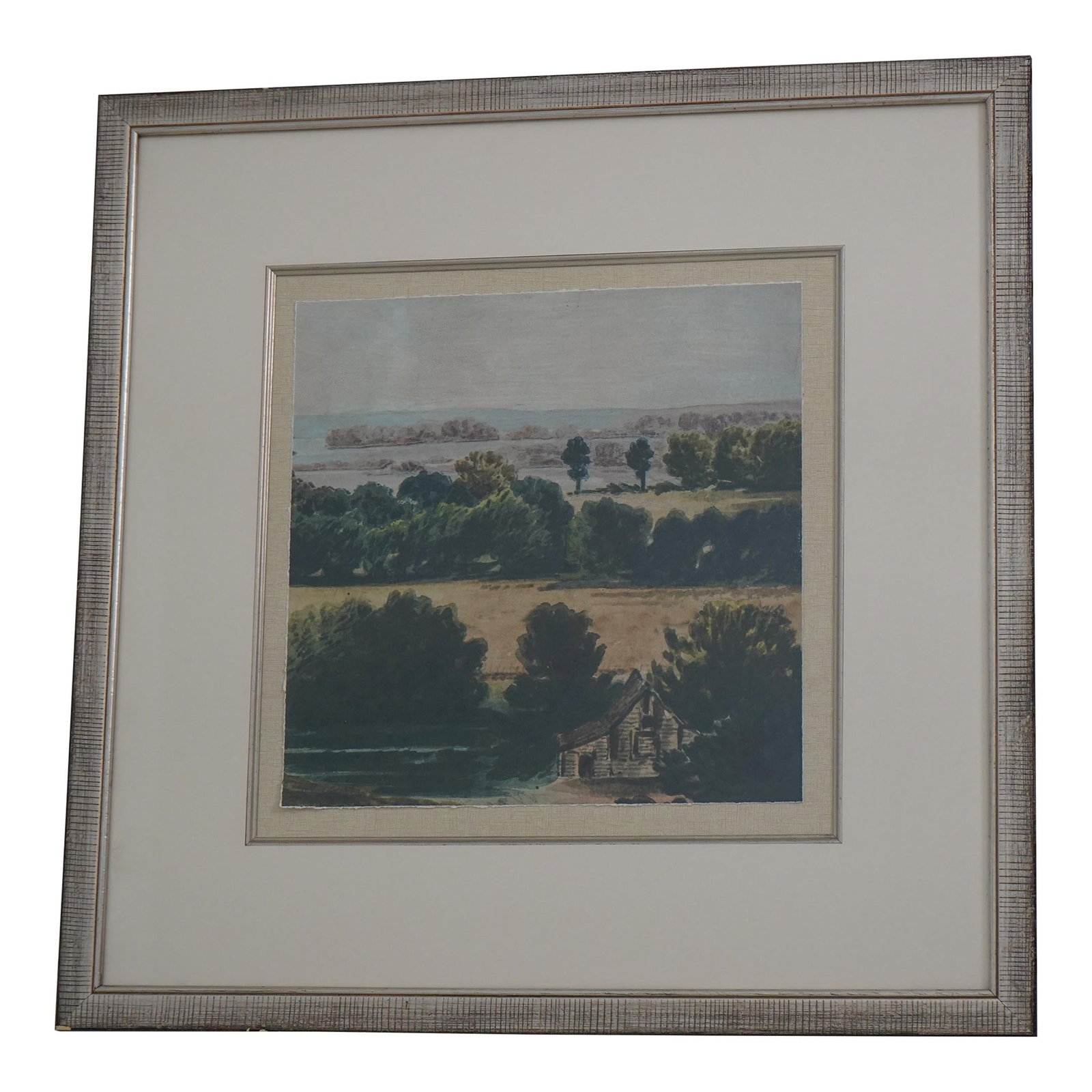 Coastal View Oil Painting on Paper in Silver Frame: Coastal View Oil Painting on Paper in Silver Frame This captivating oil painting on paper, titled 'Crackled View To The Coast II', showcases a scenic coastal view, making it an exquisite addition to y