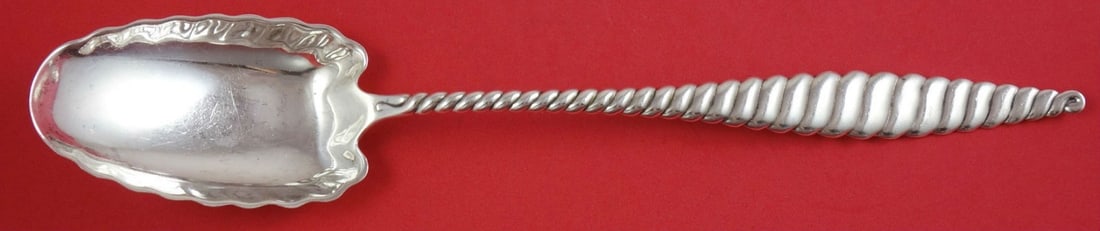 12" Sterling Silver Stuffing Spoon Whiting Oval Twist with Button: 12" Sterling Silver Stuffing Spoon Whiting Oval Twist with Button Sterling silver stuffing spoon in the Oval Twist pattern by Whiting. This serving spoon features a twisted handle and button detail, i
