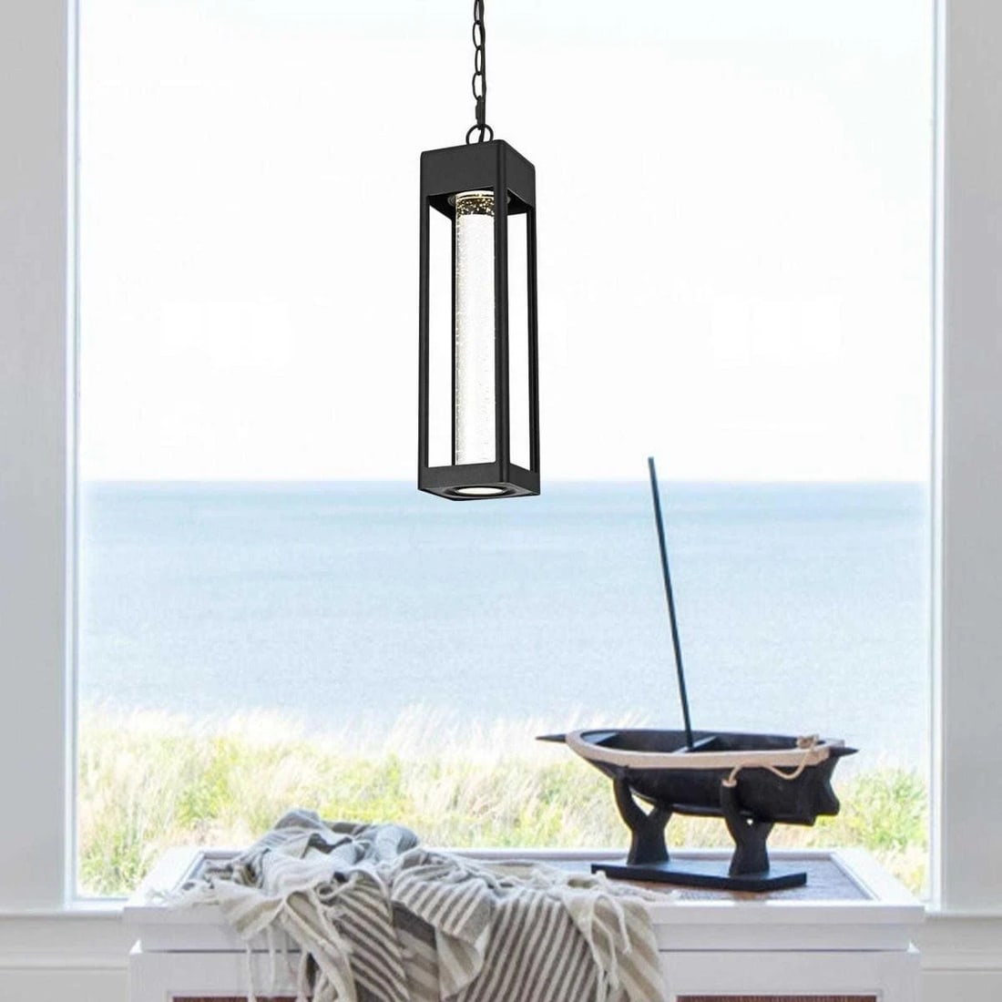 Amaris Black Outdoor Pendant Light Fixture 15.43 inch LED Waterproof (1 of 10)