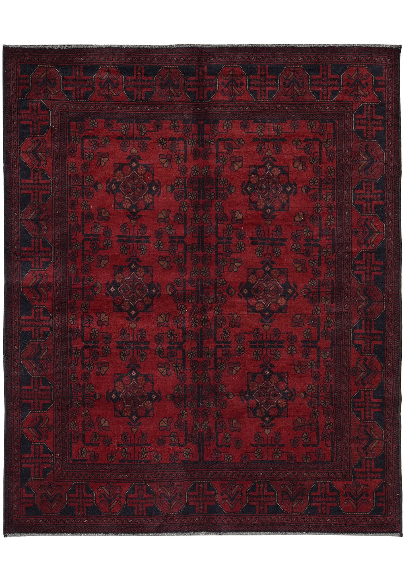 5 x 6.3 Afghan Khal Mammadi Hand-Knotted Wool Rug: 5 x 6.3 Afghan Khal Mammadi Hand-Knotted Wool Rug Free continental US Shipping This Afghan Khal Mammadi wool rug measures 5 x 6.3 and features a traditional hand-knotted design with repeating gul and 