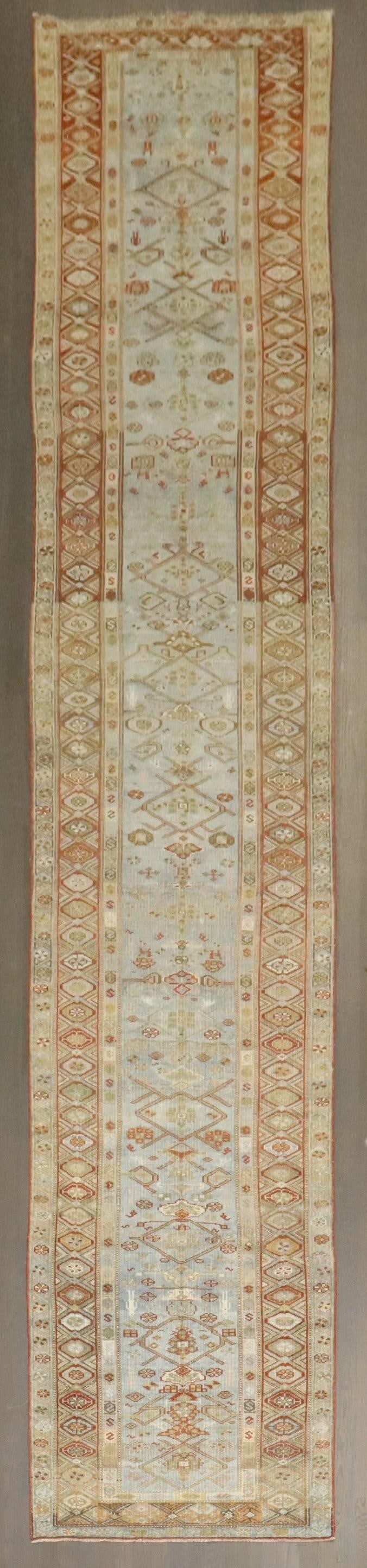 Blue Northwest Persian Long Antique Runner: Blue Northwest Persian Long Antique Runner an early 20th Century Northwest Persian Blue field runner Dimensions: 3' 1" x 16' 1" (94 x 490 cm) Type: N.W. Persian Category: Runner Condition: Pre-Owned