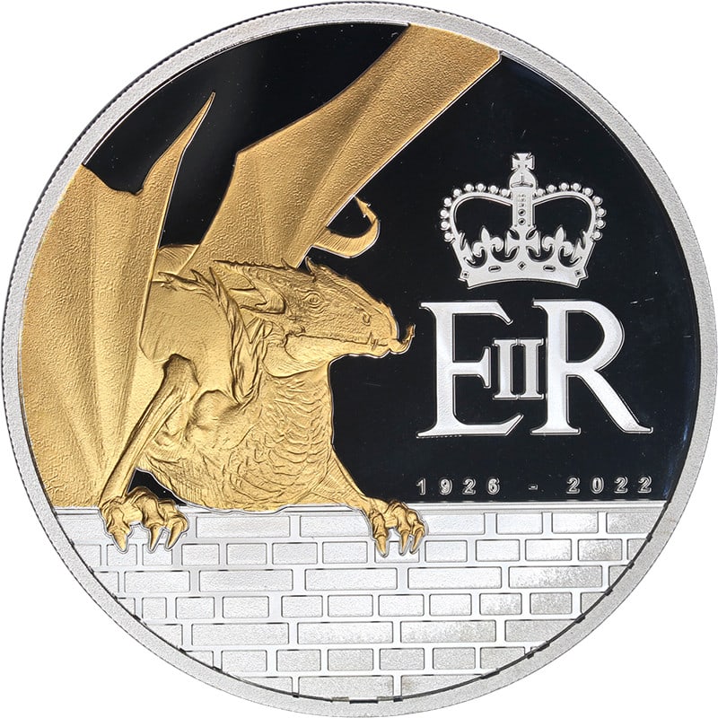 Pitcairn Islands Queen's Beast Dragon 2026 5 oz Silver Gold Gilt Coin OGP: Pitcairn Islands Queen's Beast Dragon 2026 5 oz Silver Gold Gilt Coin OGP 2026 Pitcairn Islands Queen's Beast Dragon 5 ounce silver coin with gold gilt finish. This proof issue is struck in .999 fine 