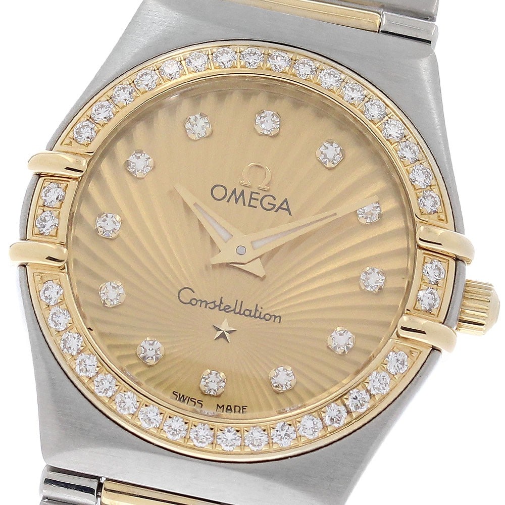 OMEGA Constellation Mini 160th Anniversary Quartz Ladies Wristwatch: OMEGA Constellation Mini 160th Anniversary Quartz Ladies Wristwatch Pre-owned OMEGA Constellation Mini 160th Anniversary ladies wristwatch with a quartz movement and gold dial. This watch features a s