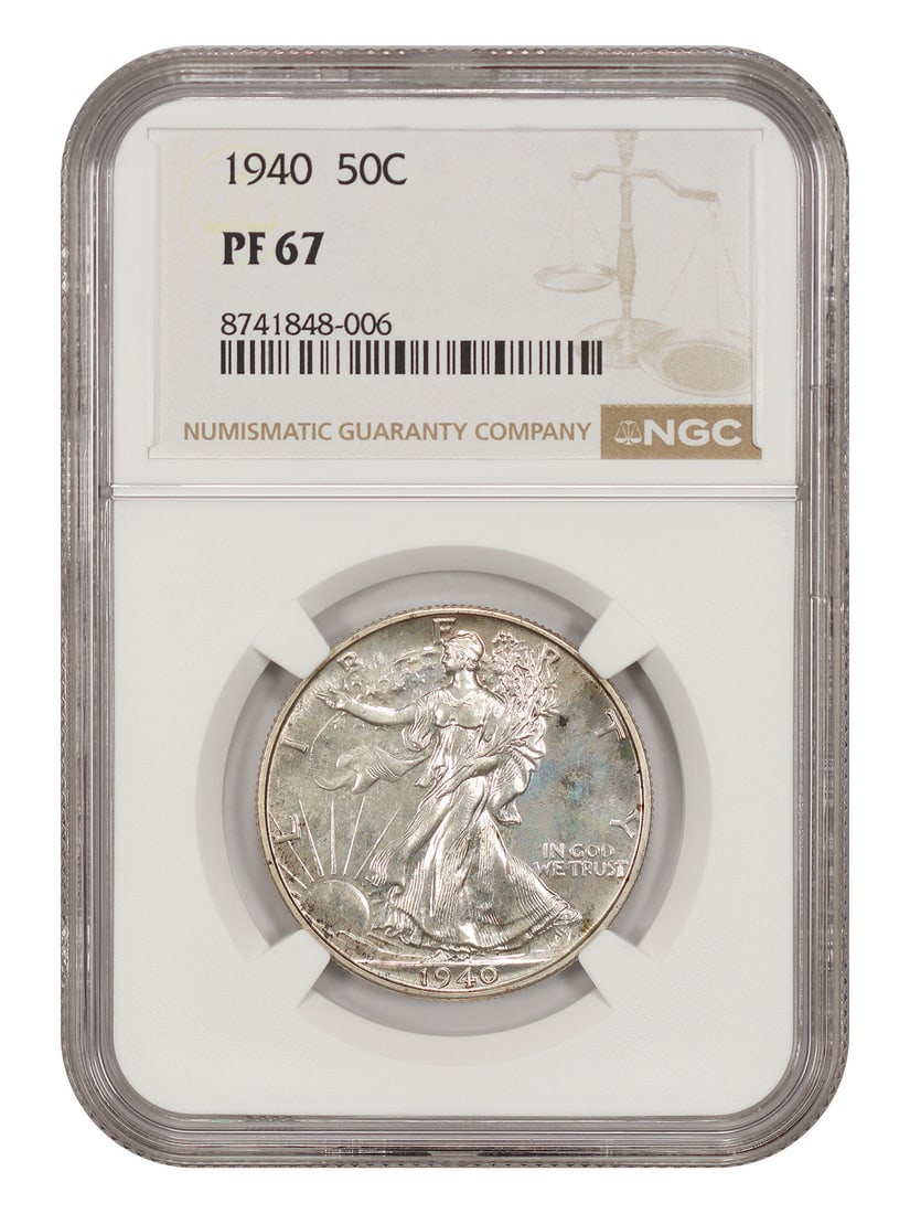 NGC PR67 1940 Walking Liberty Half Dollar 50C Type Coin: NGC PR67 1940 Walking Liberty Half Dollar 50C Type Coin 1940 Walking Liberty Half Dollar certified by NGC as PR67. This uncirculated proof issue had a mintage of 11,279 coins and is a popular type rep