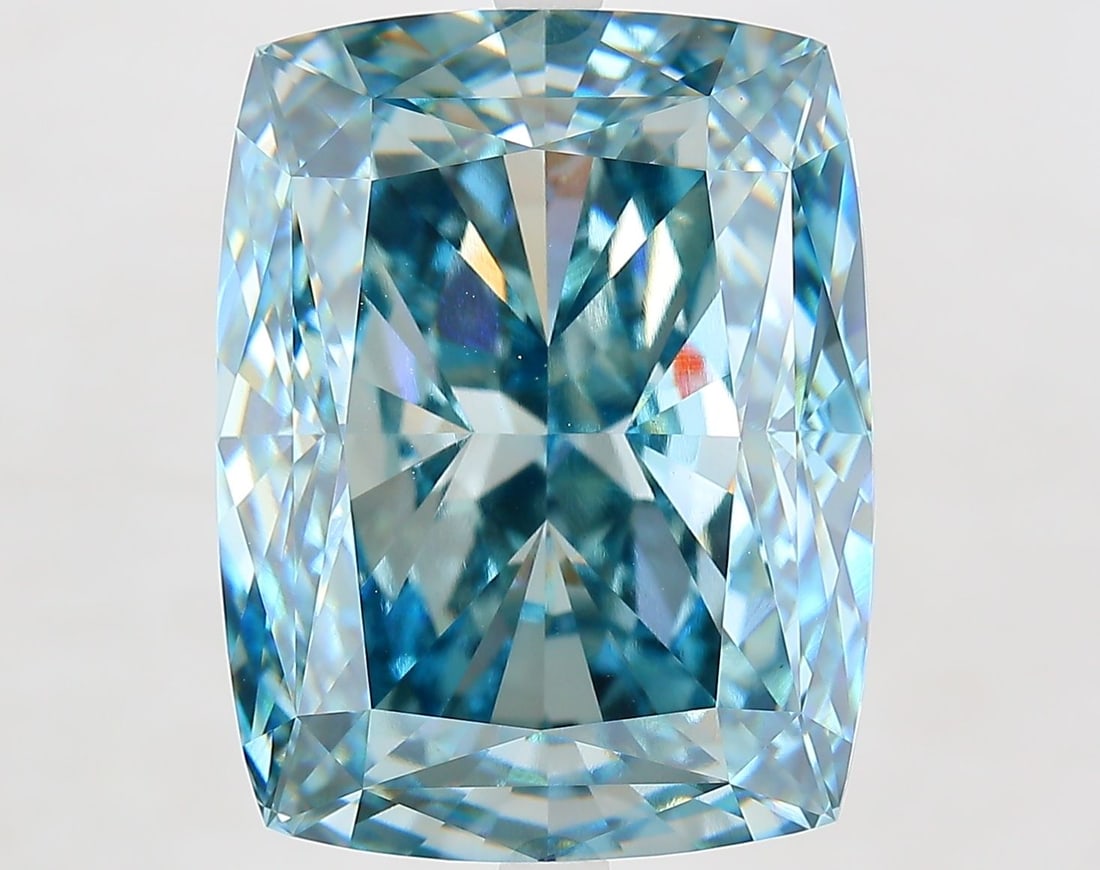 Loose Diamond - CUSHION MODIFIED 17.73ct Fancy Vivid Greenish Blue VS1: Loose Diamond - CUSHION MODIFIED 17.73ct Fancy Vivid Greenish Blue VS1 Source: This is a real non-mined Diamond that has been grown in a lab Shape: CUSHION MODIFIED Carats: 17.73 Color: Fancy Vivid Gr