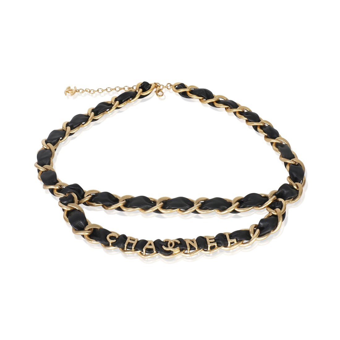 Chanel Chain Link Belt Black Leather Gold Plated 37 in: Chanel Chain Link Belt Black Leather Gold Plated 37 in Chanel women's chain link belt from the 2020 collection, crafted with black leather and gold-plated, gold-tone hardware. This pre-owned belt feat