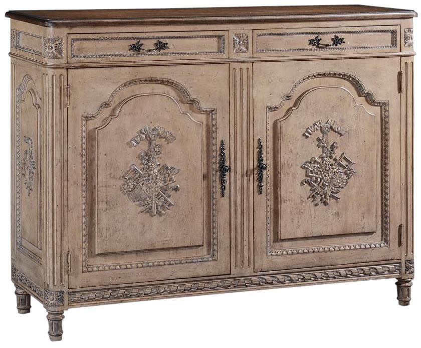 Elegant French Louis XVI Sideboard with Glazed White Finish and Walnut Top: Elegant French Louis XVI Sideboard with Glazed White Finish and Walnut Top This elegant French Louis XVI sideboard features a stunning glazed white finish complemented by a rich walnut top, showcasing
