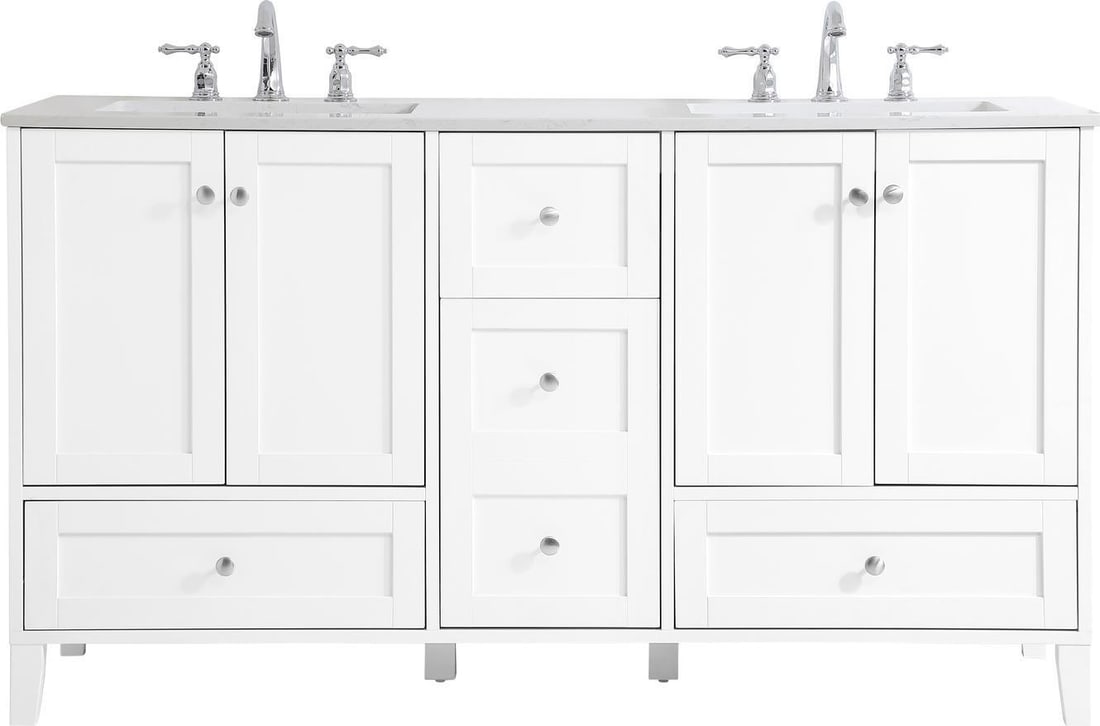 Elegant Lighting 60 Inch White Double Vanity Brushed Nickel Finish: Elegant Lighting 60 Inch White Double Vanity Brushed Nickel Finish Elevate your bathroom space with this stunning 60" white double vanity, designed in a transitional style that complements various dec