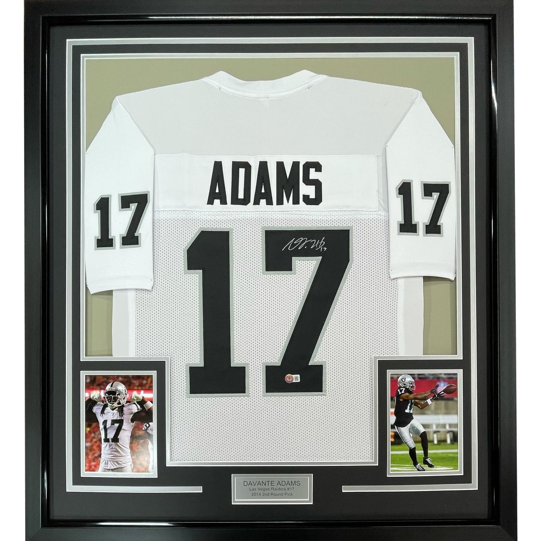 Davante Adams Signed Framed White Raiders Jersey Display Beckett COA 35x39: Davante Adams Signed Framed White Raiders Jersey Display Beckett COA 35x39 Professionally framed and matted white Davante Adams autographed jersey display. This original signed football collectible in