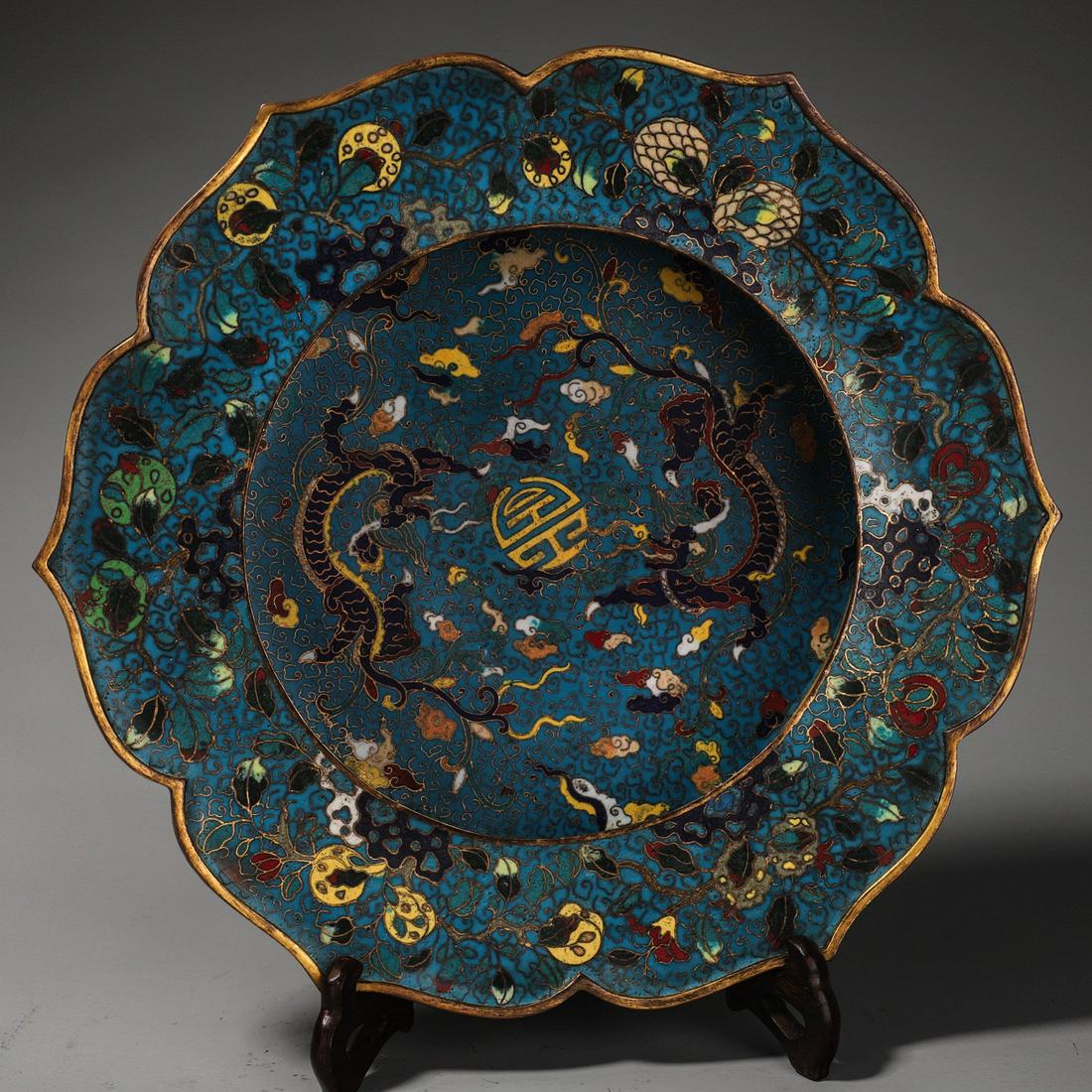 A Dragon with Flower Pattern Cloisonne Plate (1 of 10)