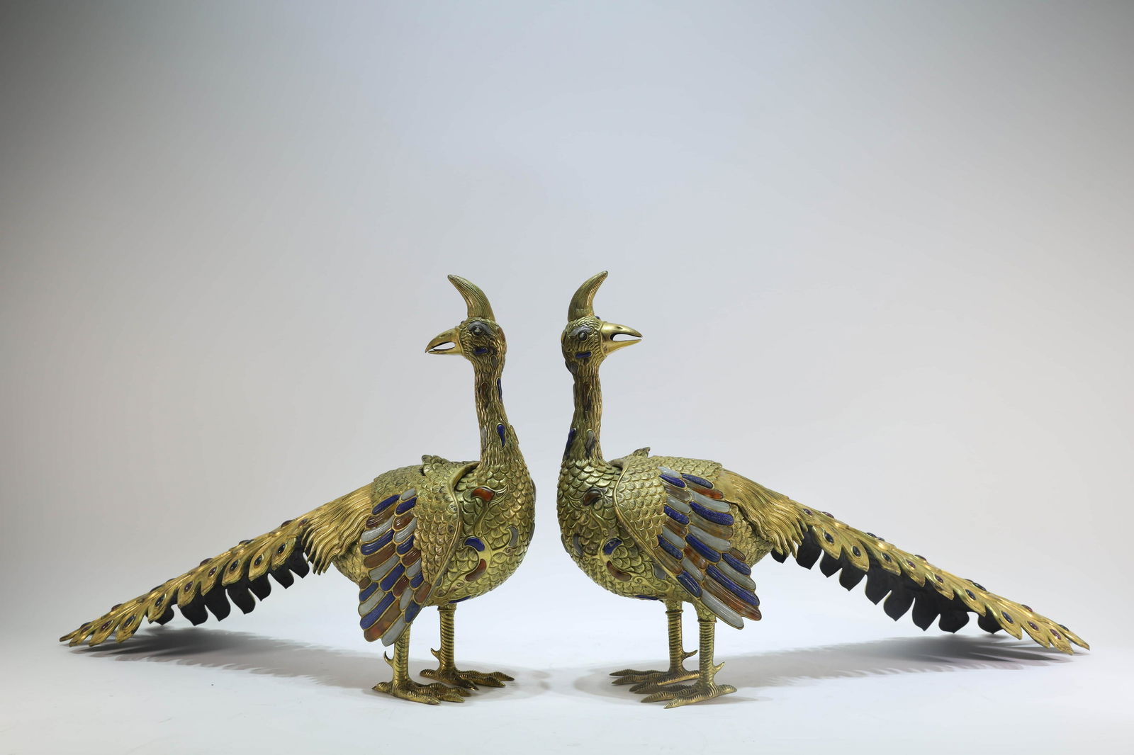 A Pair of Magnificent Gilt Bronze Gems-Inlaid Phoenixs (1 of 8)