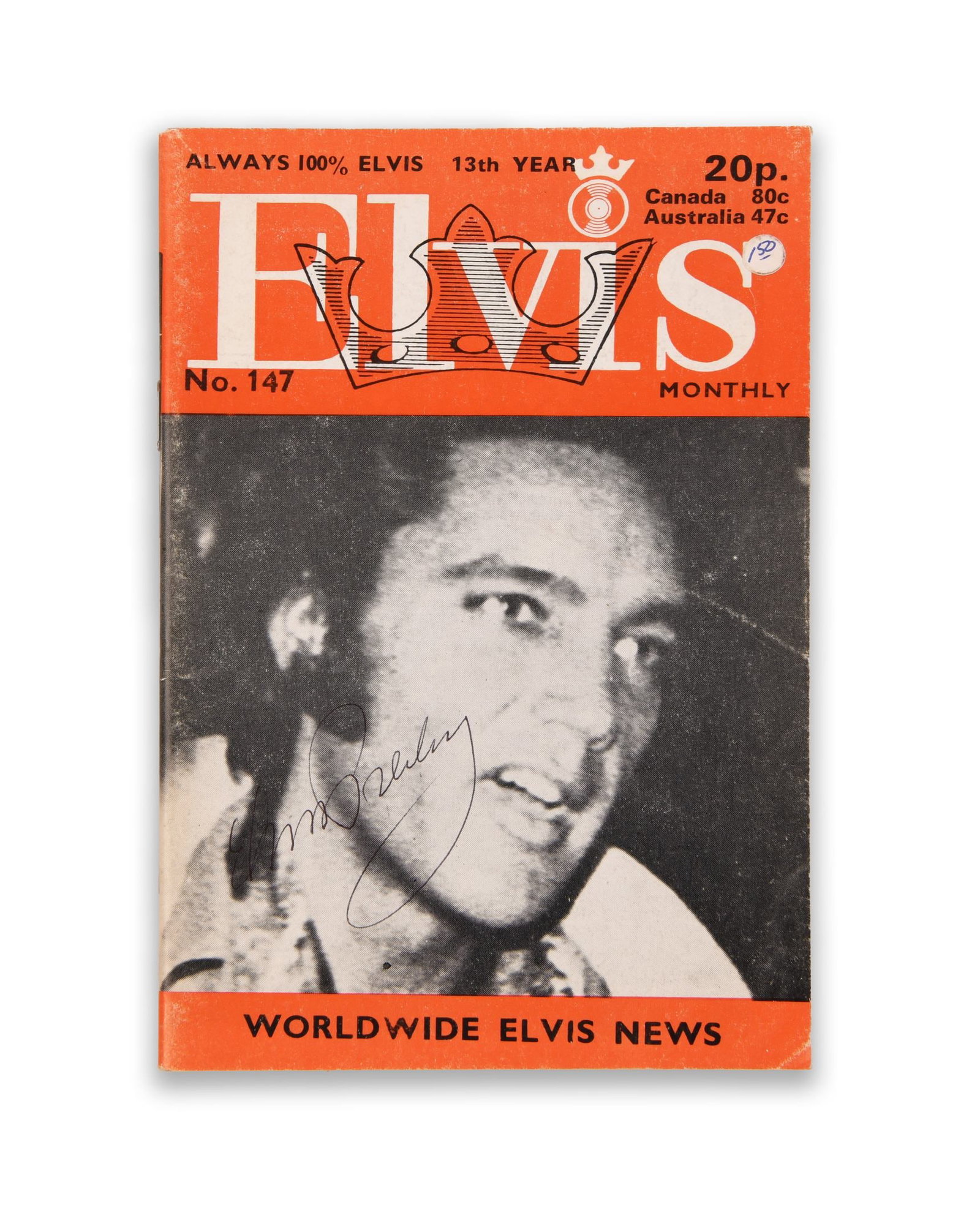Elvis Presley (1935–1977), Signed Elvis Monthly Magazine, No. 147 (1 of 2)