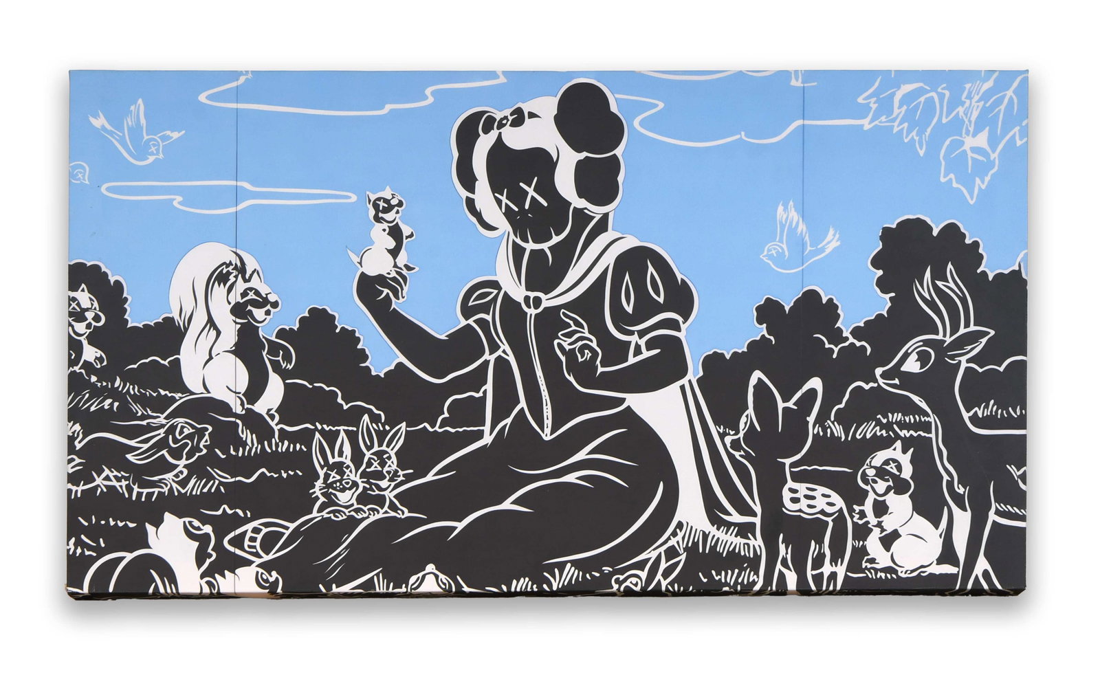 KAWS (Brian Donnelly, b. 1974), KAWS x Snow White Inspired Composition, Decorative Canvas Print: KAWS (BRIAN DONNELLY, B. 1974), KAWS X SNOW WHITE INSPIRED COMPOSITION, DECORATIVE CANVAS PRINTDimensions:Provenance and Authenticity:This item includes a certificate of authenticity. The present