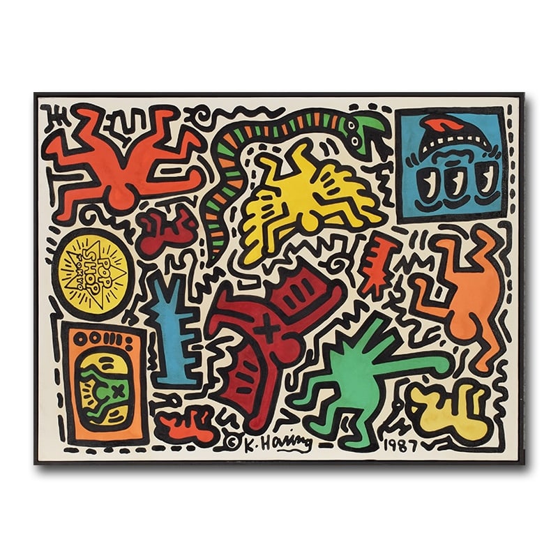 Keith Haring (1958–1990), Attributed to, Acrylic Oil-Based Marker on Canvas (1 of 2)