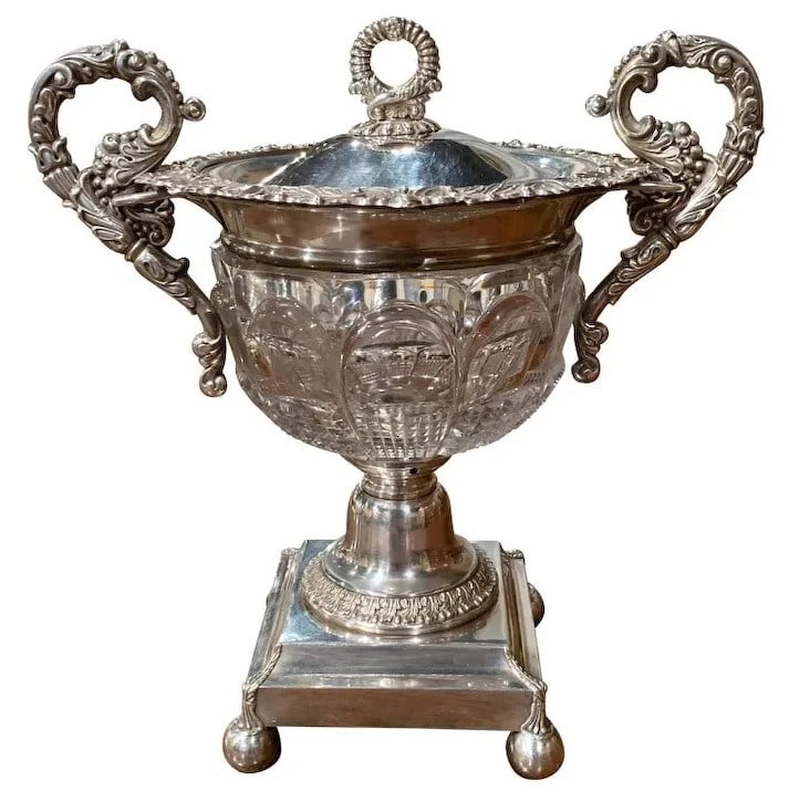 19th Century French Silver Plated over Copper and Crystal Sugar or Candy Bowl (1 of 1)