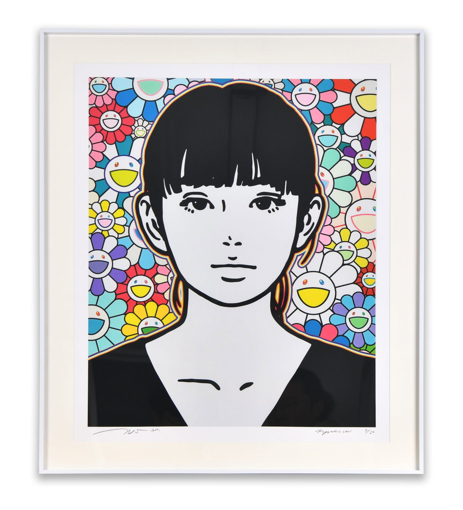 Takashi Murakami (b. 1962), Collaboration Portrait with Flower Field, Decorative Print (1 of 1)