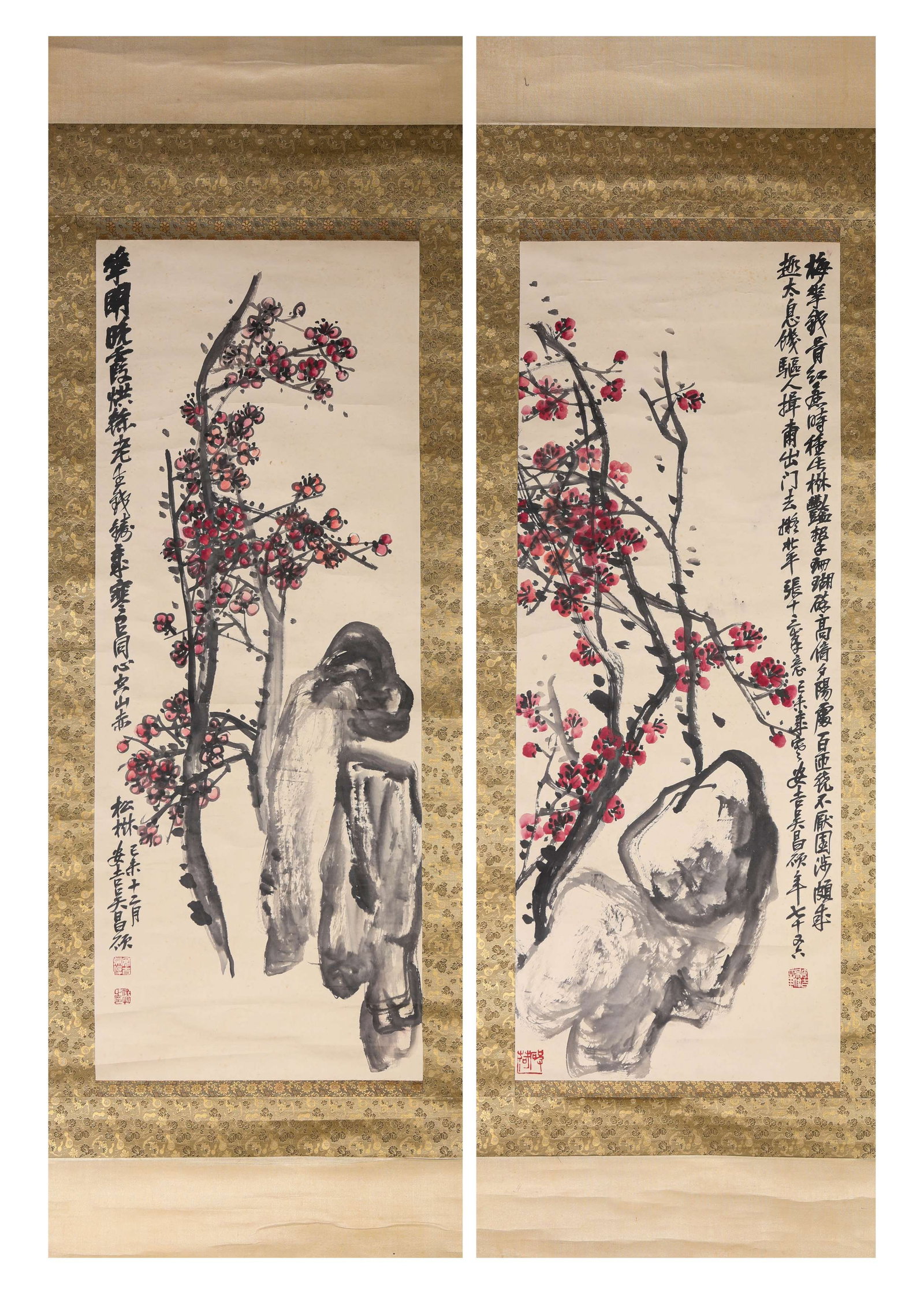 Wu Changshuo (1844-1927), attributed to, Flower Set: WU CHANGSHUO (1844-1927), ATTRIBUTED TO, FLOWER SET Dimensions: Dimensions: Width: 43 cm x Height: 112 cm. All measurements are approximate.