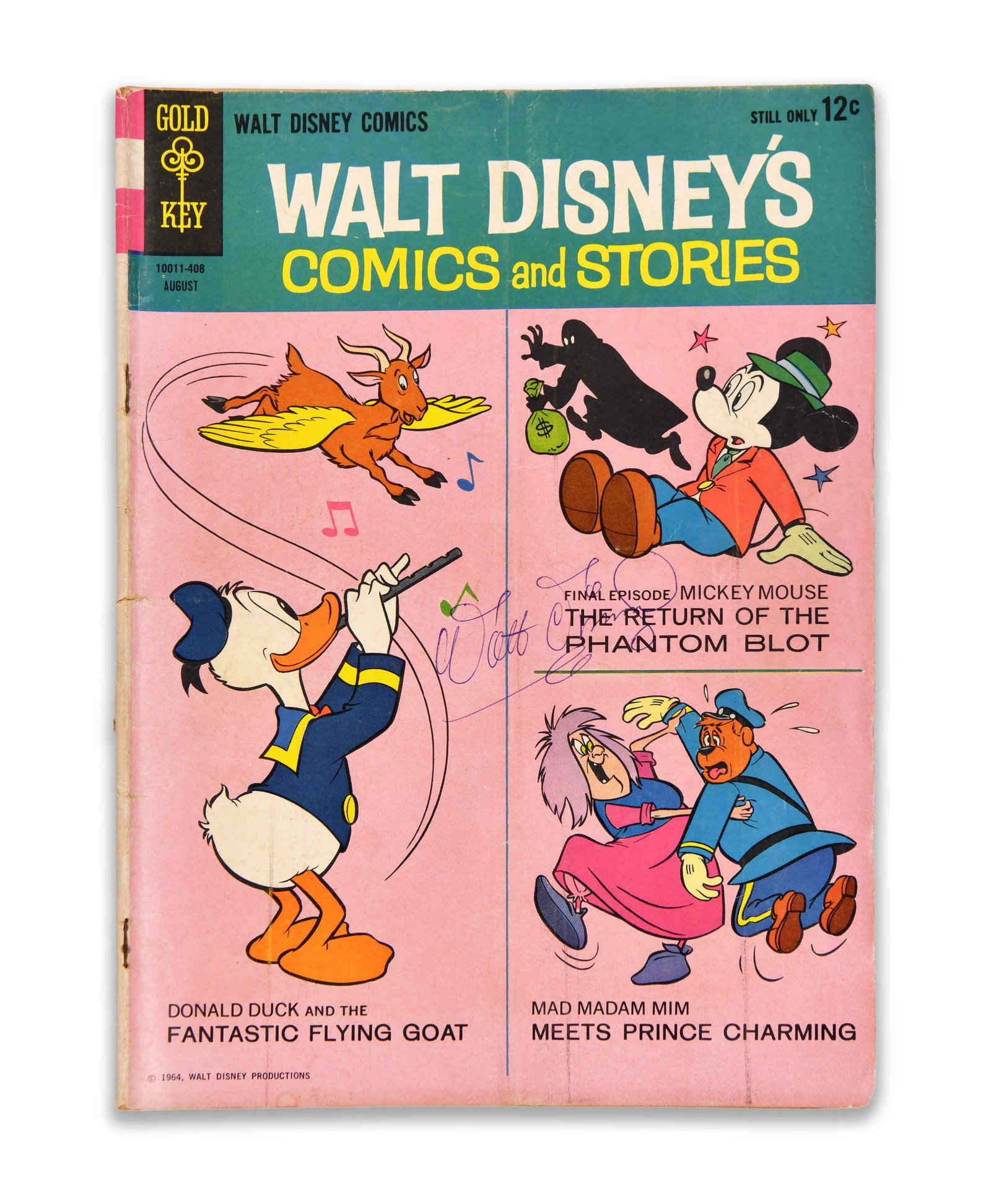 Walt Disney (1901-1966), Walt Disney's Comics and Stories: The Return of the Phantom Blot / Donald: WALT DISNEY (1901-1966), WALT DISNEY'S COMICS AND STORIES: THE RETURN OF THE PHANTOM BLOT / DONALD DUCK AND THE FANTASTIC FLYING GOAT, SIGNED COMIC BOOK Provenance and Authenticity: The present work c