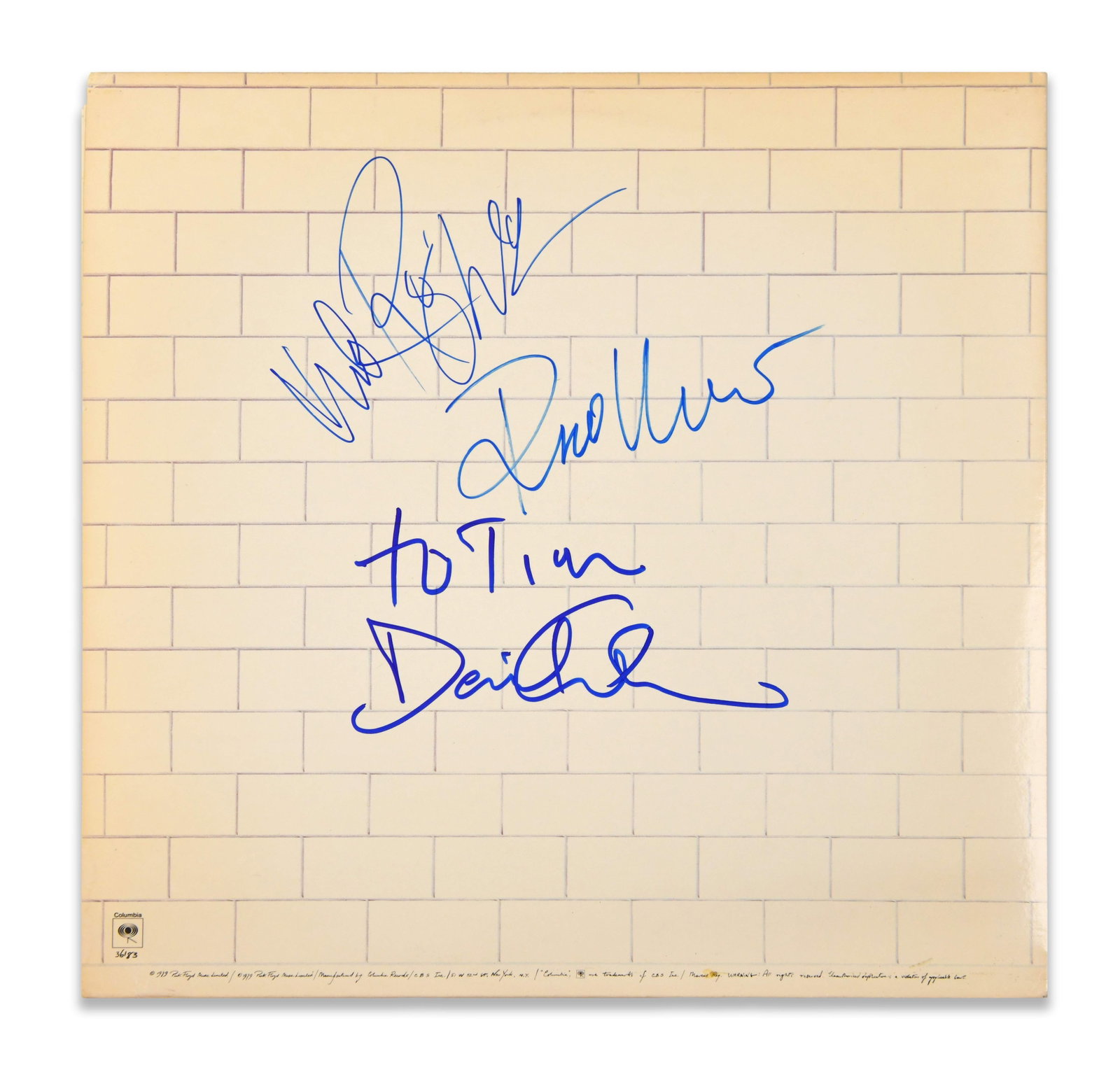 PINK FLOYD - Fully Signed The Wall (Columbia Records, 1979) Double LP Display: PINK FLOYD - FULLY SIGNED THE WALL (COLUMBIA RECORDS, 1979) DOUBLE LP DISPLAY Dimensions: Vinyl records Size 12 1/4 x 12 1/6 in Provenance and Authenticity: The album is signed by all four members of
