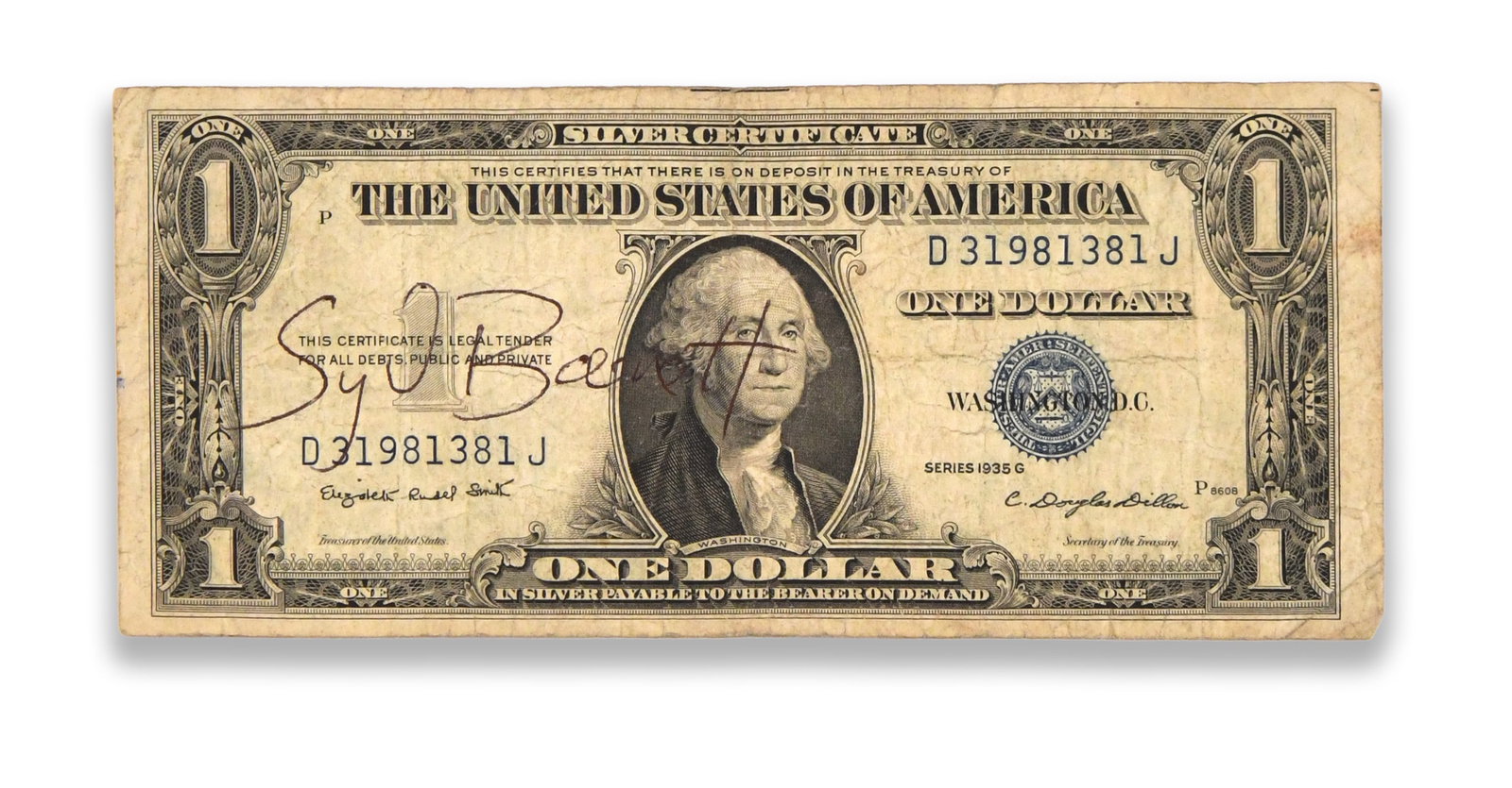 SYD BARRETT - Signed 1935G One Dollar Silver Certificate (1 of 2)