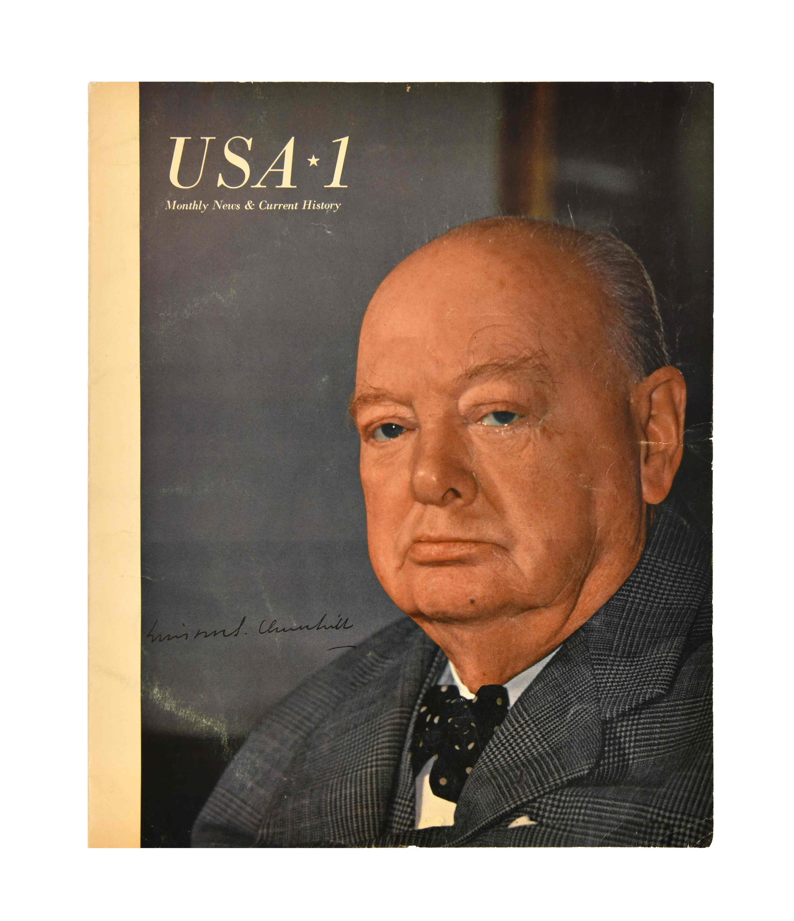 Winston Churchill, Signed USA 1 - Monthly News & Current History Magazine: WINSTON CHURCHILL, SIGNED USA 1 - MONTHLY NEWS & CURRENT HISTORY MAGAZINE Provenance and Authenticity: This issue of USA 1 - Monthly News & Current History features a formal portrait of Winston Church
