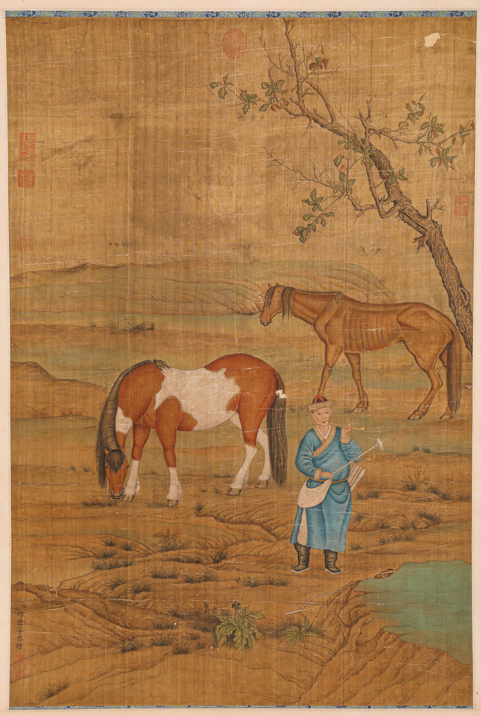 Giuseppe Castiglione (1688-1766), attributed to, Horses and Riders: Description: Dimensions: Width: 68 cm x Height: 101 cm. All measurements are approximate.
