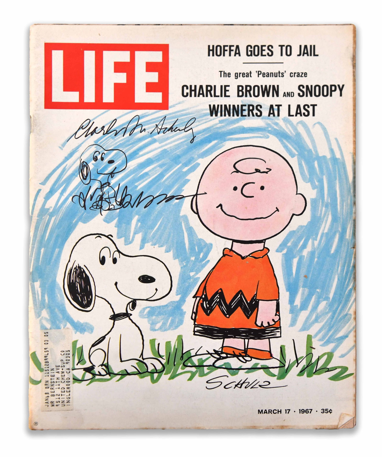 Charles M. Schulz, Signed and Illustrated Life Magazine with Snoopy Sketch, March 17, 1967 (1 of 2)