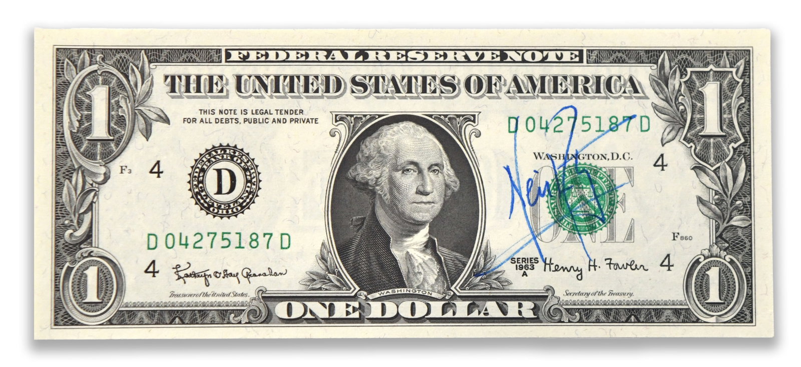 Neil Armstrong, Signed Series 1963A United States One-Dollar Federal Reserve Note (1 of 2)