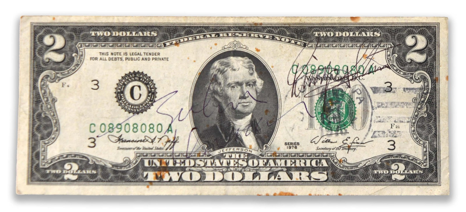 The Beatles, Four-Member Signed Series 1976 United States Two-Dollar Federal Reserve Note (1 of 2)