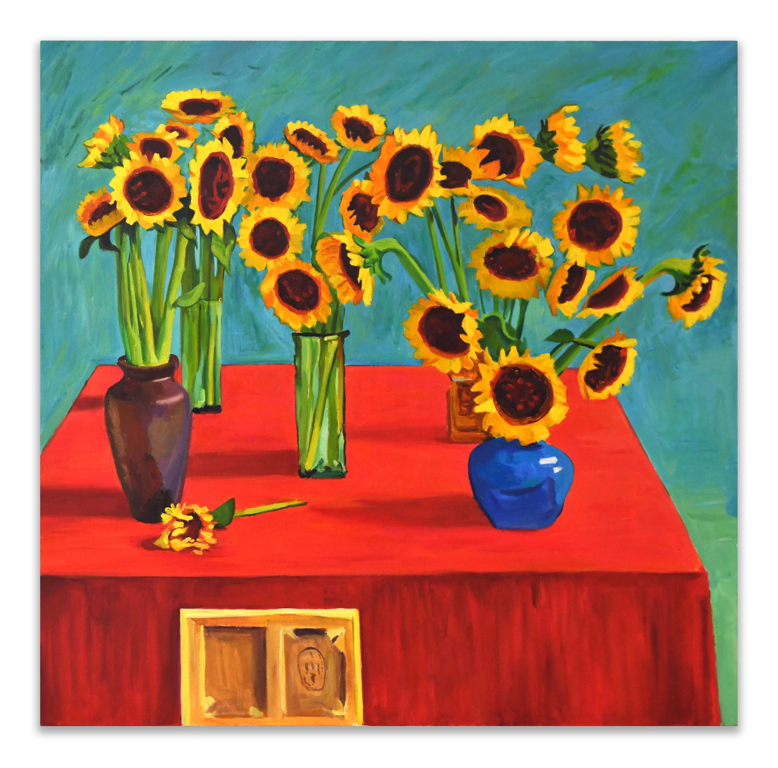 David Hockney (1937-), Attributed to, 30 Sunflowers, Oil on Canvas (1 of 2)