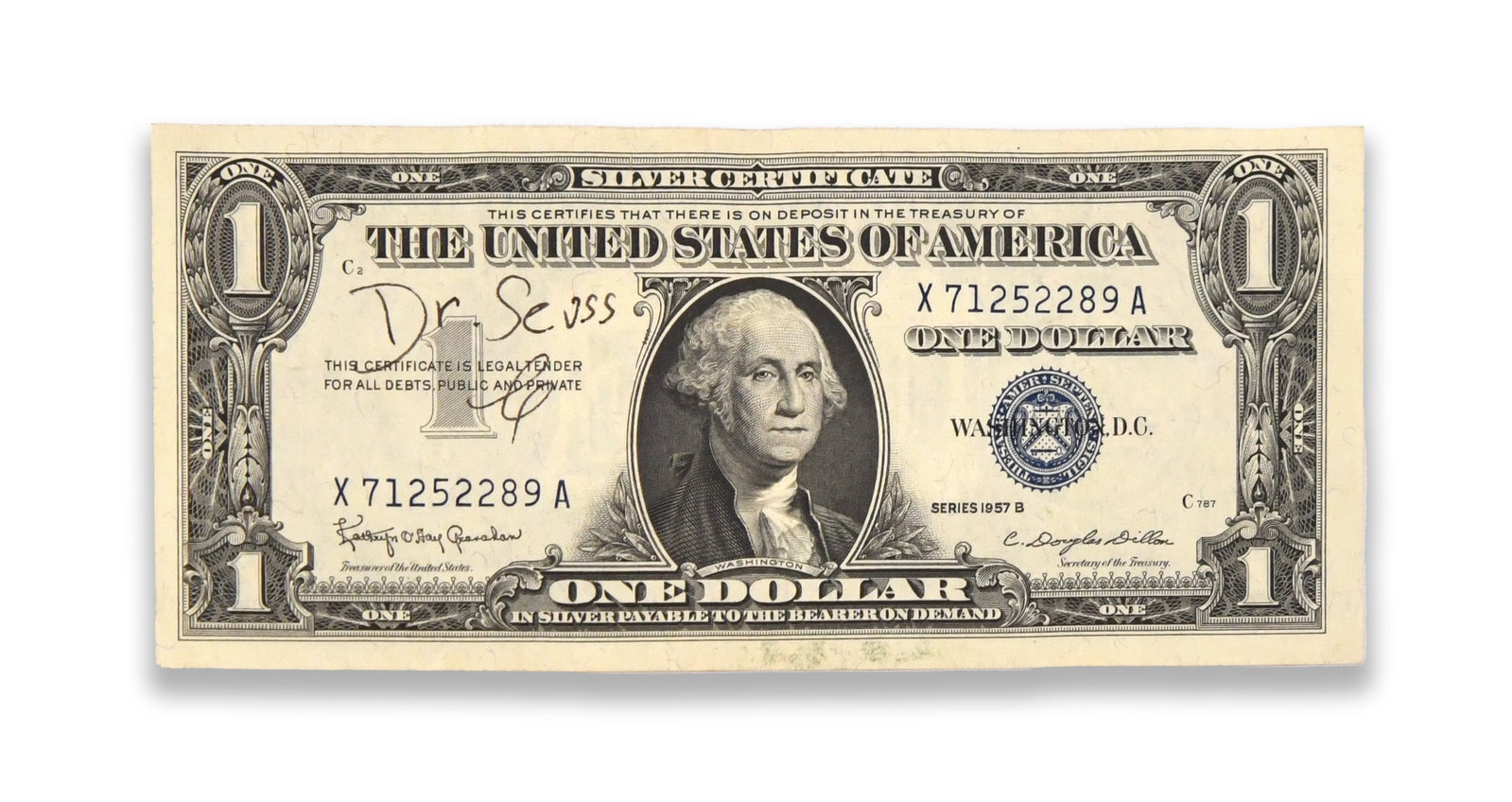 DR. SEUSS - Signed 1957B One Dollar Silver Certificate (1 of 2)