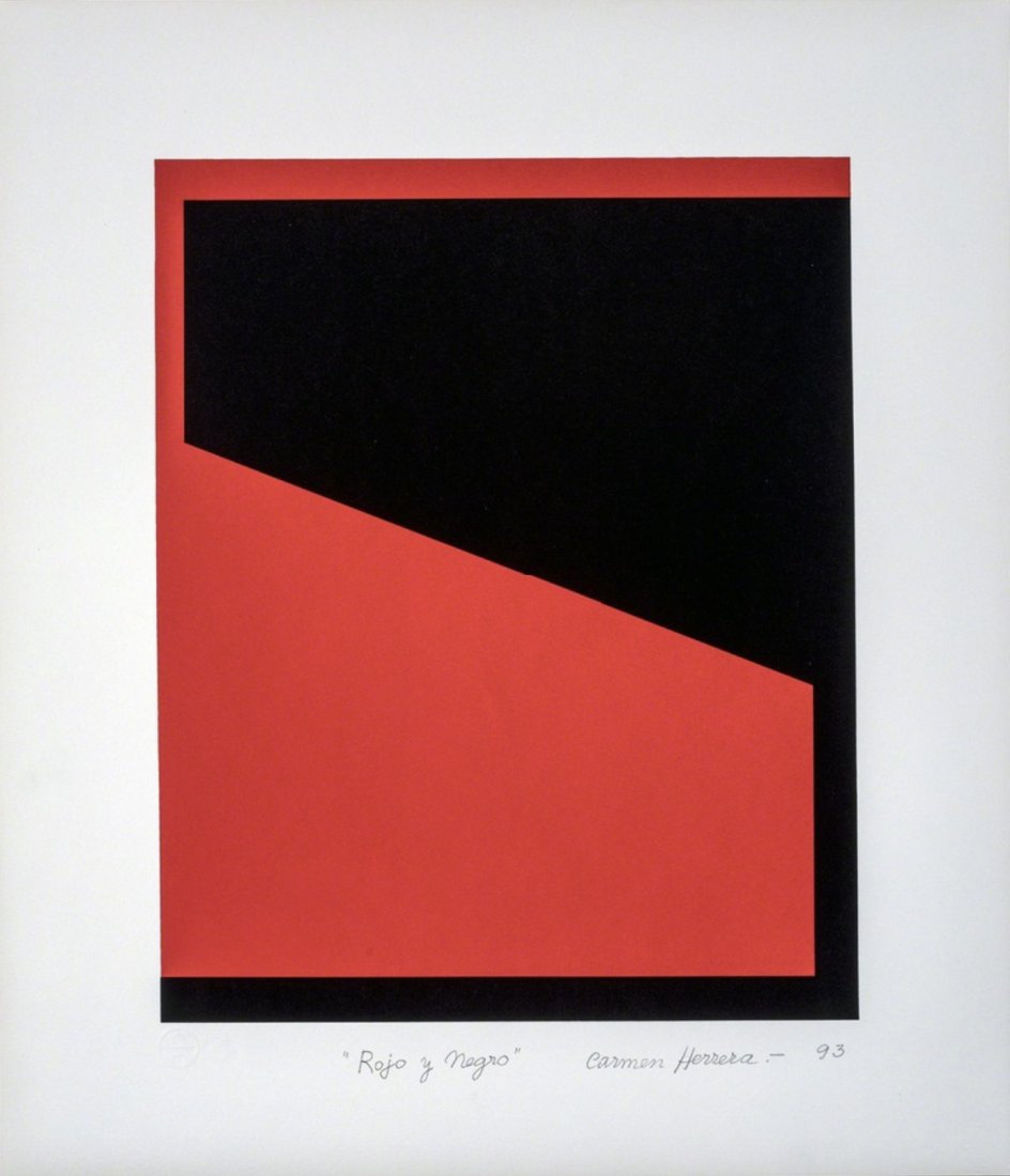 Carmen Herrera, Rojo y Negro, 1993: 1993 Screenprint in colors, on wove paper Sheet: 21 9/10 x 18 9/10 in. Edition of 200 Signed, titled, dated and numbered in pencil, lower margin * This amount excludes shipping fees, applicable taxes,