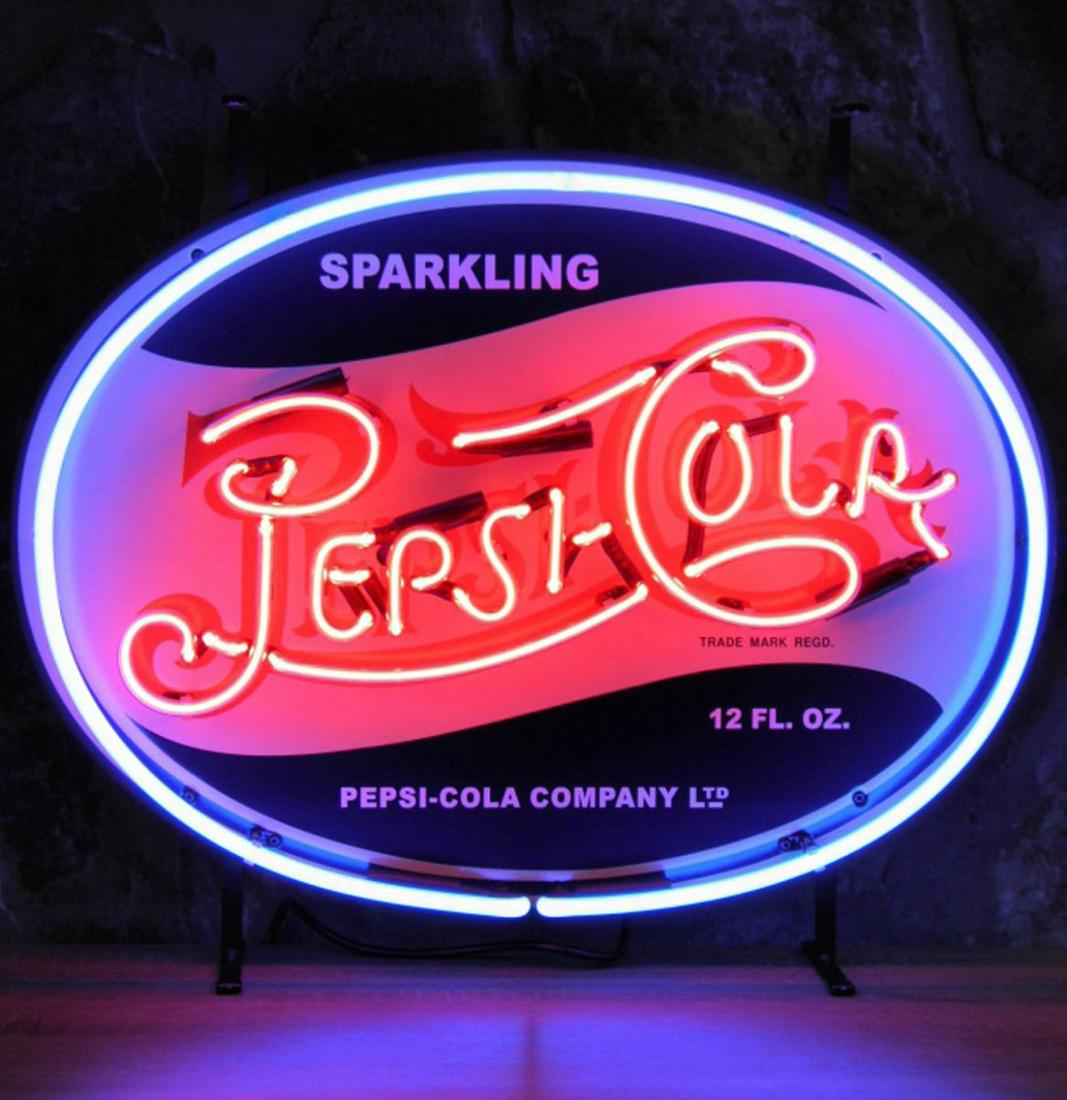 Sparkling Pepsi-Cola Neon Sign with Backplate: Sparkling Pepsi-Cola neon sign with backplate, that looks great even turned off. Size: 65 cm high, 50 cm wide. Condition: Very Good.
