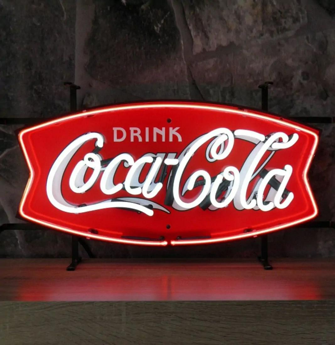 New Coca-Cola Fishtail Neon Sign with Backplate (1 of 1)