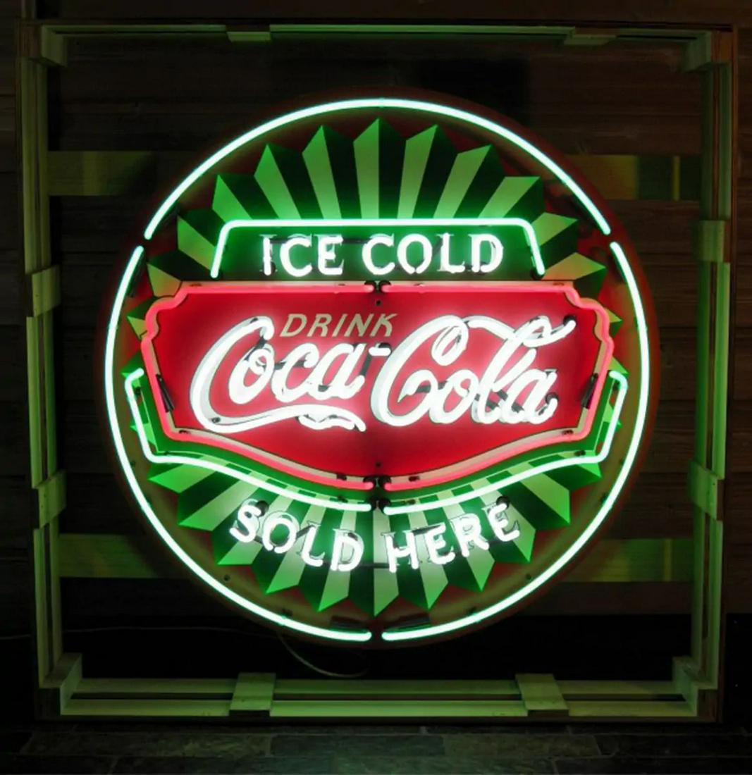 Large Ice Cold Coca-Cola Neon Sign with Backplate (1 of 2)