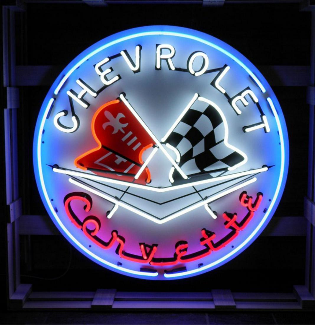 Large Chevrolet Corvette Flags Neon Sign with Backplate (1 of 1)