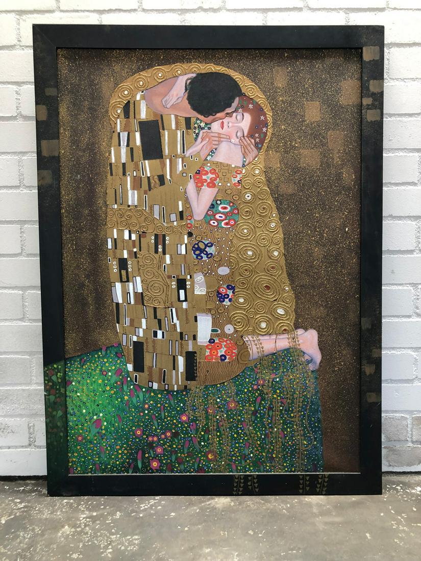 Replica of Gustav Klimt's The Kiss Painting ca. 2010 (1 of 4)