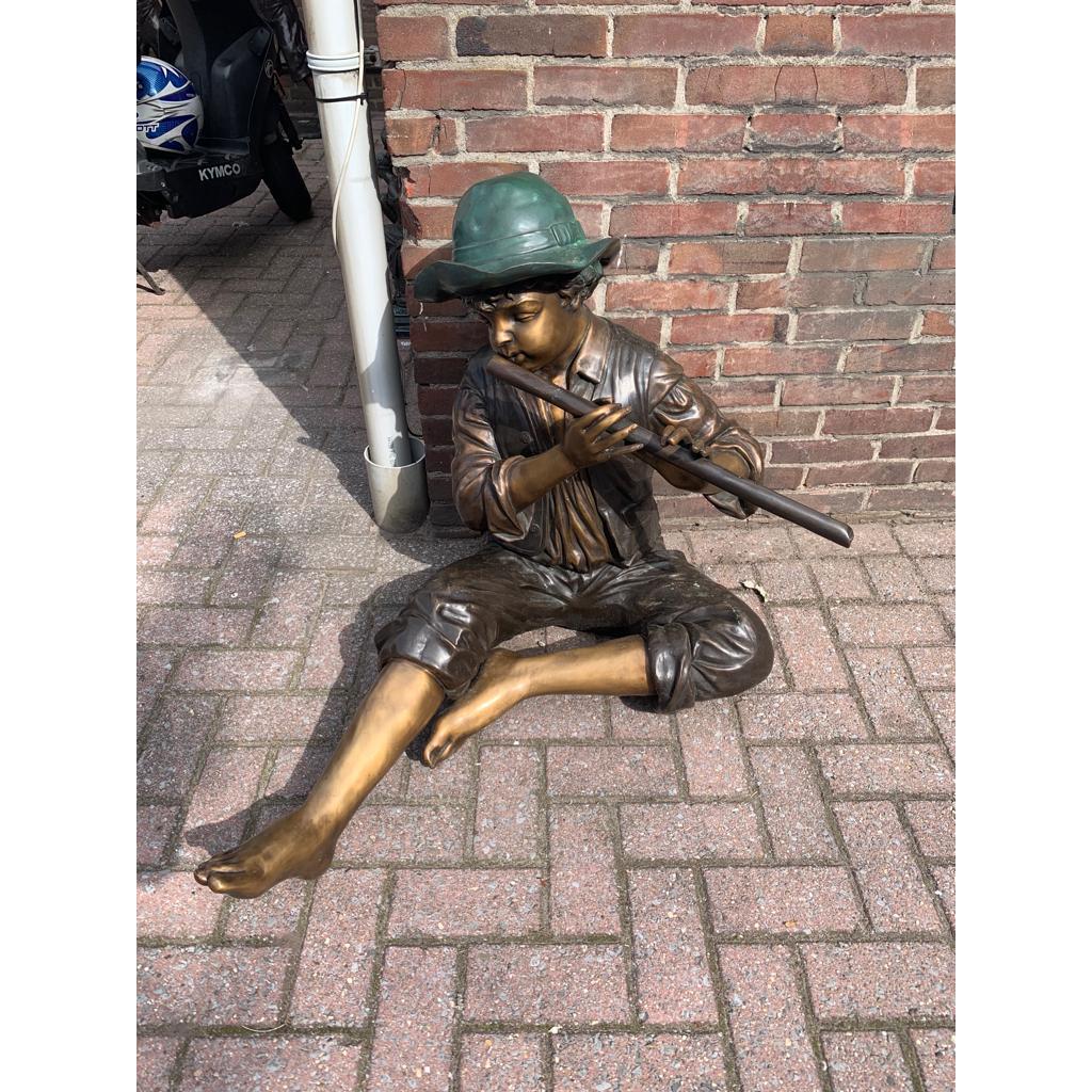 Bronze Statue of Boy Playing Flute (1 of 1)