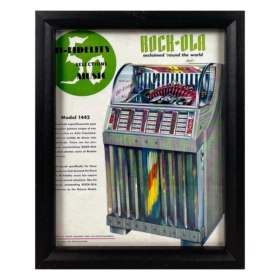 Framed Rock-Ola 1442 Jukebox Advertisement (1 of 3)